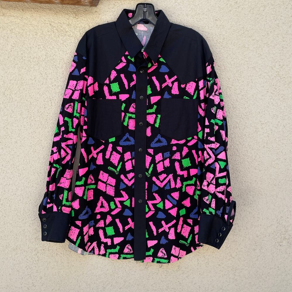 Handmade Black Neon Pink Rodeo Western Shirt Mens Size L/XL